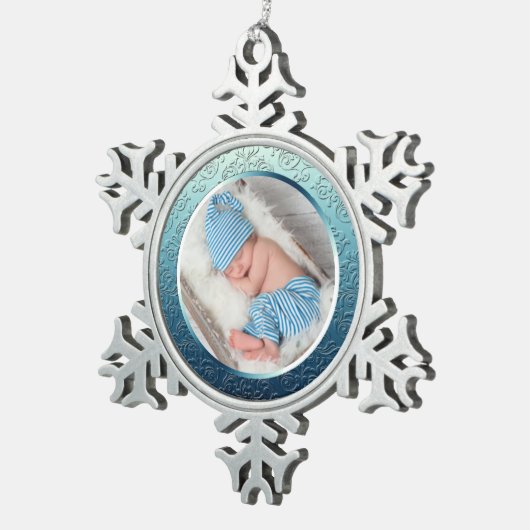 Aangepaste kerstversiering met foto's Snowflake Tin Sneeuwvlok Ornament (Rechts)