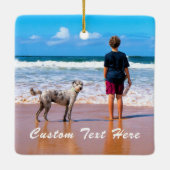 Aangepaste kerstversiering met fototekst Uw foto's Keramisch Ornament (Achterkant)