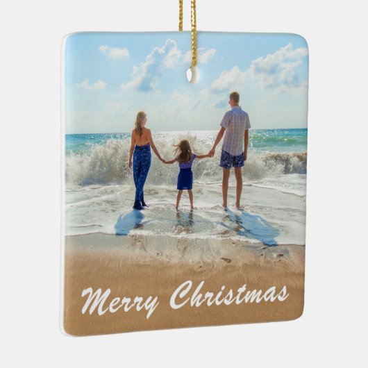 Aangepaste kerstversiering met fototekst Uw foto's Keramisch Ornament (Rechts)