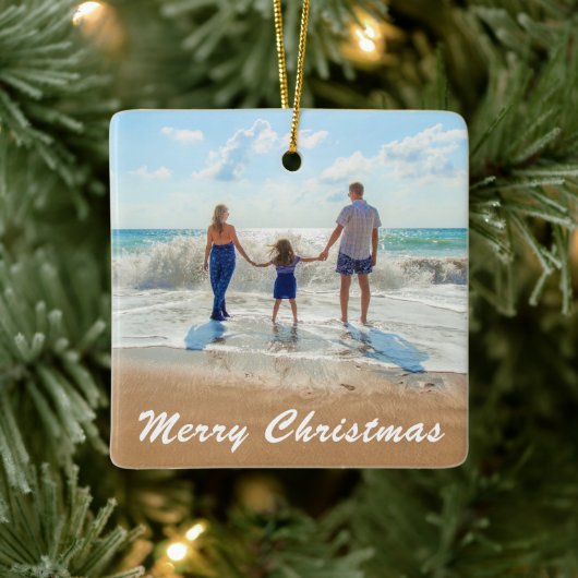 Aangepaste kerstversiering met fototekst Uw foto's Keramisch Ornament (Boom)