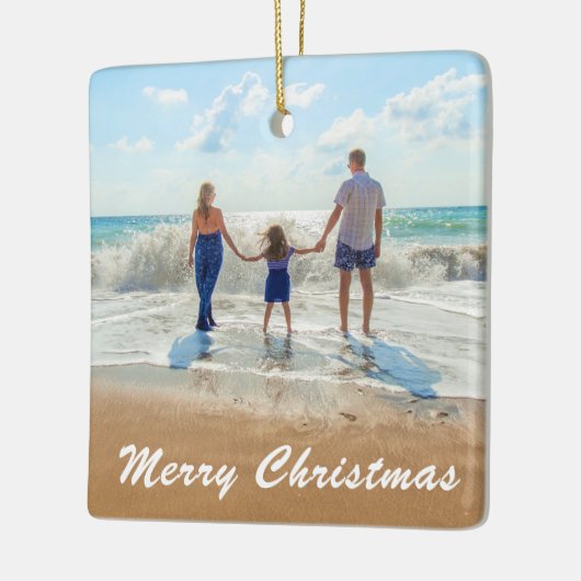 Aangepaste kerstversiering met fototekst Uw foto's Keramisch Ornament (Links)