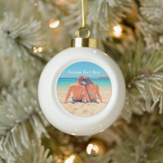 Aangepaste kerstversiering met fototekst Uw foto's Keramische Bal Ornament (Boom)