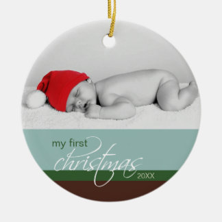 Aangepaste kerstversiering voor baby's (blauw) keramisch ornament