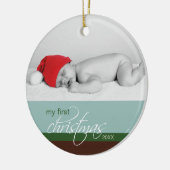 Aangepaste kerstversiering voor baby's (blauw) keramisch ornament (Links)