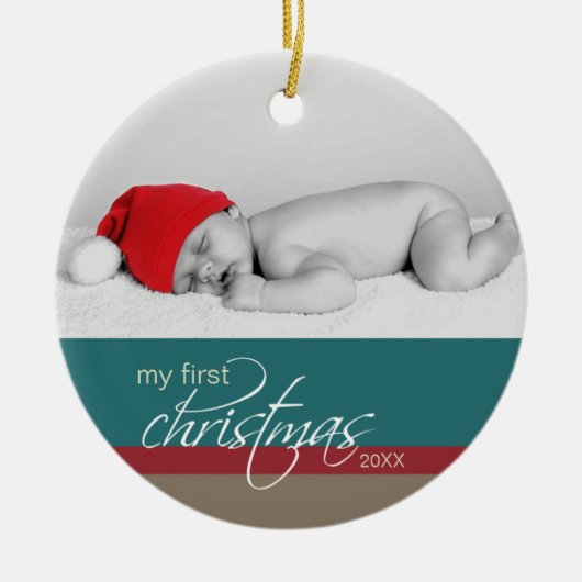 Aangepaste kerstversiering voor baby's (blauwgroen keramisch ornament (Voorkant)