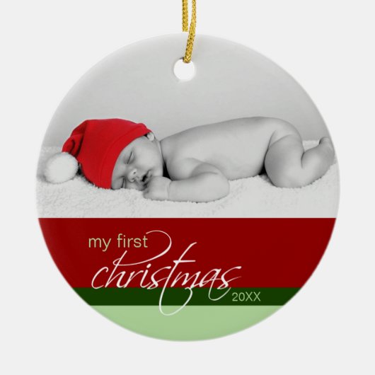 Aangepaste kerstversiering voor baby's (rood) keramisch ornament (Voorkant)