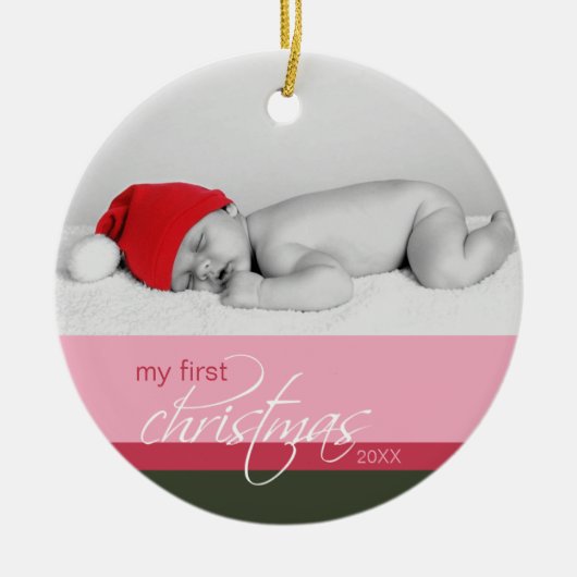 Aangepaste kerstversiering voor baby's (roze) keramisch ornament (Voorkant)