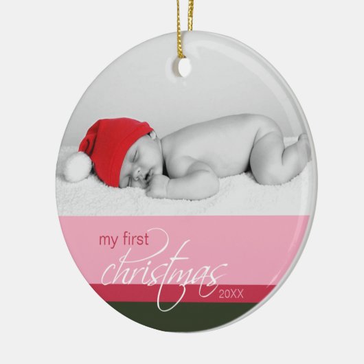 Aangepaste kerstversiering voor baby's (roze) keramisch ornament (Links)