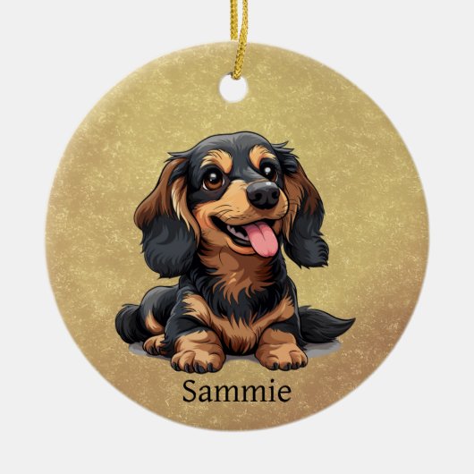 Aangepaste kerstversiering voor een mopsje teckel keramisch ornament (Voorkant)