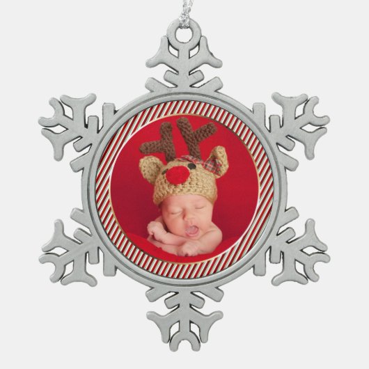 Aangepaste kerstversieringen met fotofeestdagen tin sneeuwvlok ornament (Voorkant)