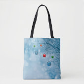 Aangepaste kerstversieringen op Tree w Sneeuwvlokk Tote Bag (Voorkant)