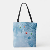 Aangepaste kerstversieringen op Tree w Sneeuwvlokk Tote Bag (Achterkant)