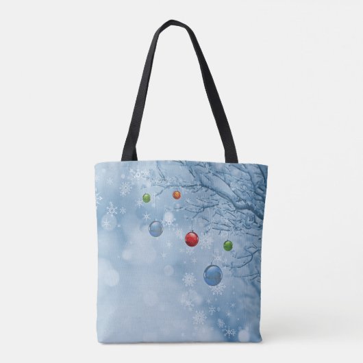 Aangepaste kerstversieringen op Tree w Sneeuwvlokk Tote Bag (Achterkant)