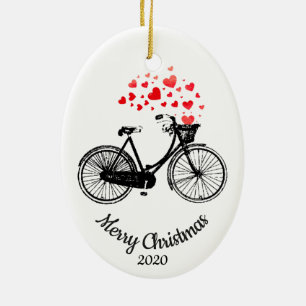 Aangepaste kerstviakliefdesharten keramisch ornament