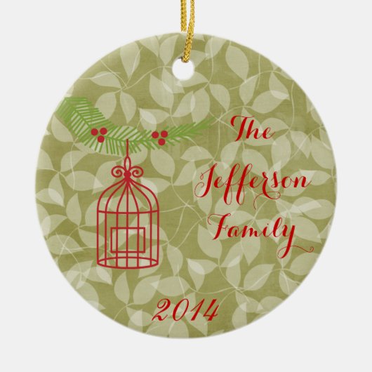 Aangepaste kerstvogelkooi-versiering keramisch ornament (Voorkant)