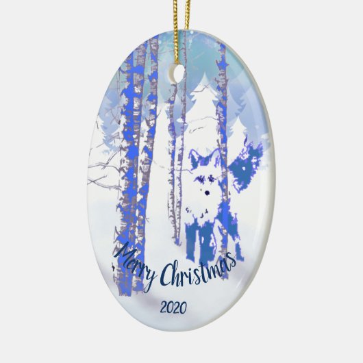 Aangepaste kerstvos in het vogelbos keramisch ornament (Links)