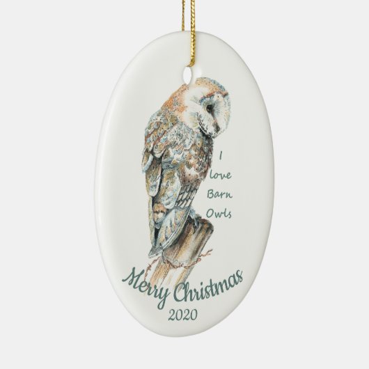 Aangepaste kerstWaterverf Barn Owl Bird Keramisch Ornament (Rechts)