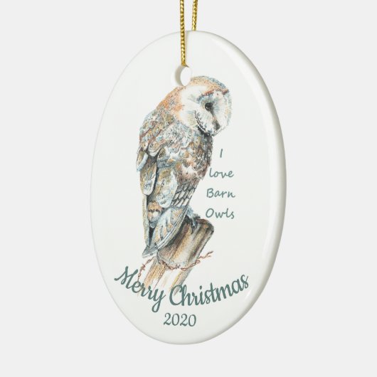 Aangepaste kerstWaterverf Barn Owl Bird Keramisch Ornament (Links)