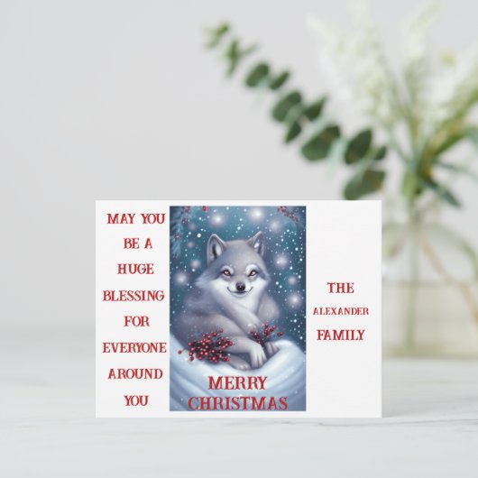Aangepaste Kerstwolf - Ansichtkaart Briefkaart (Staand voorkant)