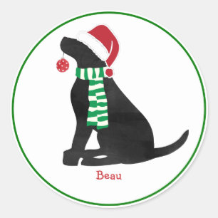 Aangepaste kerstzwarte labrador Holiday Dog Ronde Sticker
