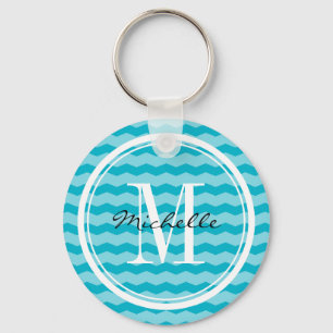 Aangepaste keten van turkooischevron-patroonpatron sleutelhanger