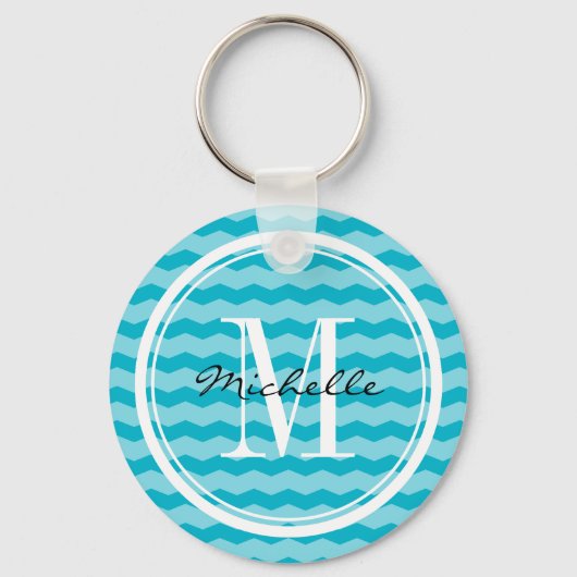 Aangepaste keten van turkooischevron-patroonpatron sleutelhanger (Voorkant)