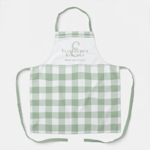 Aangepaste keuken Monogram Naam Gingham Check Groe Schort