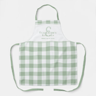 Aangepaste keuken Monogram Naam Gingham Check Groe Schort