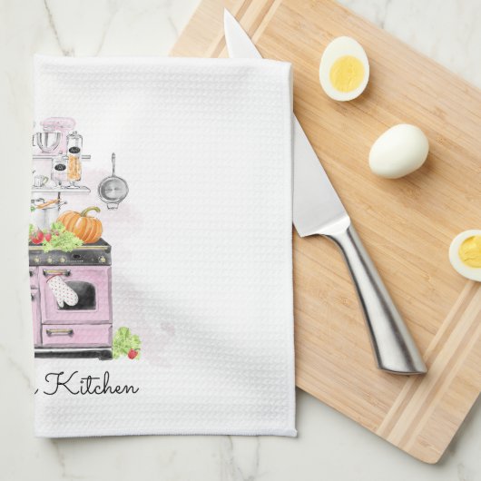 Aangepaste keuken roze voorraad theedoek (Quarter Fold)