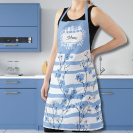 Aangepaste keuken-thema naam Blauwe Bloemen Gestre Schort