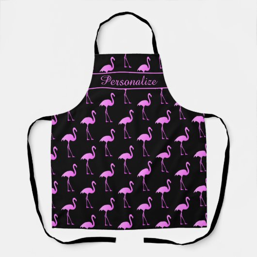 Aangepaste keuken voor zwarte en roze flamingo schort (Voorkant)