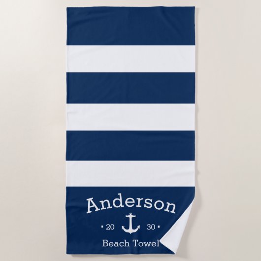 Aangepaste keukenhanddoek - Blauw & wit Strandlaken (Voorkant)