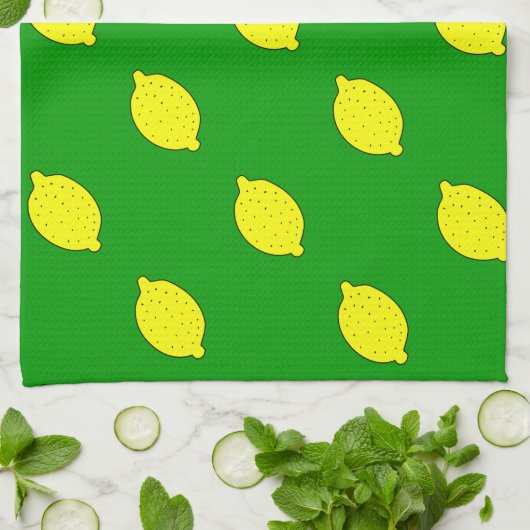 Aangepaste keukenhanddoek met gele citroenen (Gevouwen)