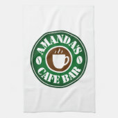 Aangepaste keukenhanddoek met logo in een koffiesh (Verticaal)