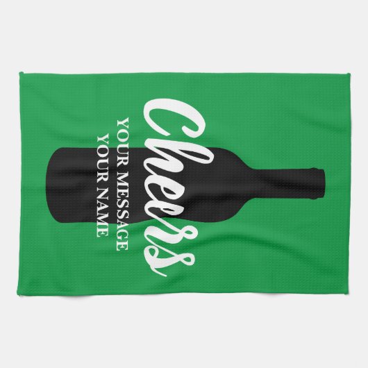 Aangepaste keukenhanddoek met silhouet van wijnfle (Horizontaal)