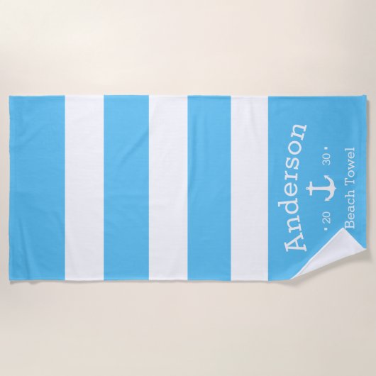 Aangepaste keukenhanddoek - Sky Blue Nautical Strandlaken (Voorkant)