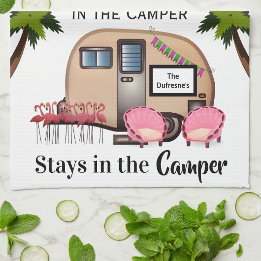 Aangepaste keukenhanddoek voor Camper/Flamingo (Gevouwen)