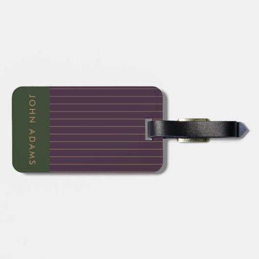 Aangepaste Khaki Paars Gold Stripe Manly Bagagelabel (Achterkant horizontaal)