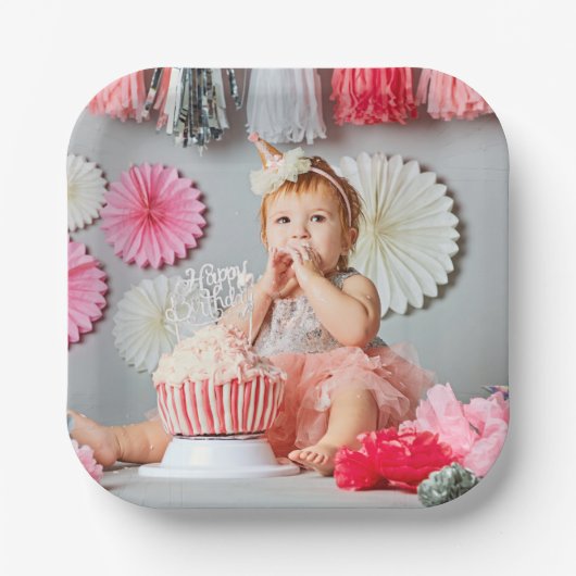 Aangepaste Kids Verjaardag Foto Papieren Bordje (Voorkant)