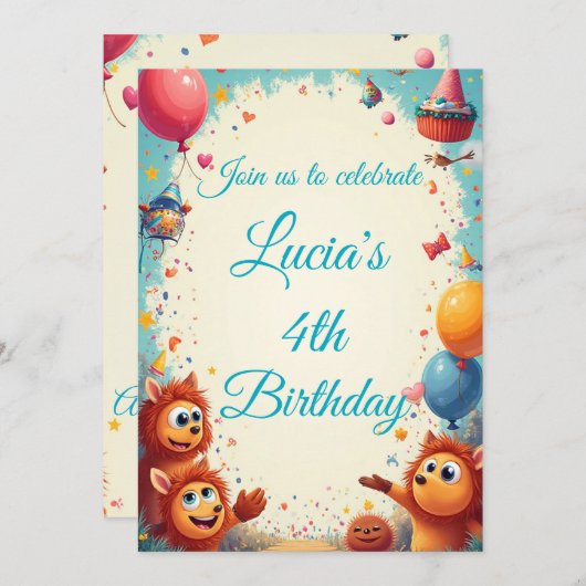 Aangepaste Kids Verjaardagsfeest Uitnodigen Kaart (Voorkant / Achterkant)