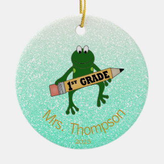 Aangepaste kikker voor eerste klas keramisch ornament