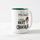 Aangepaste Kind Gezicht & Naam Hot Chocolate Chris Tweekleurige Koffiemok (Voorkant rechts)