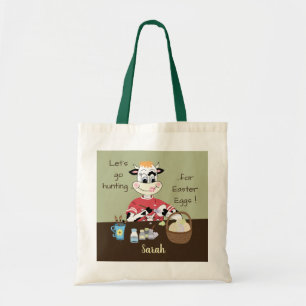Aangepaste kind paaseizak met cartoon koe tote bag