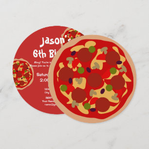 Aangepaste kind ronde pizza Verjaardagsfeestuitnod Kaart