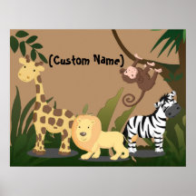 Aangepaste Kinder Baby naam JungleZoo Wall Art Pos