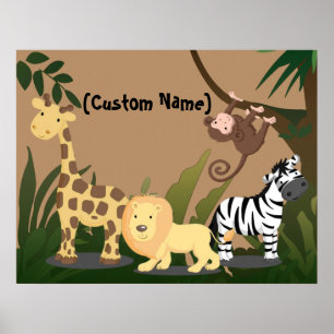 Aangepaste Kinder Baby naam JungleZoo Wall Art Pos Poster