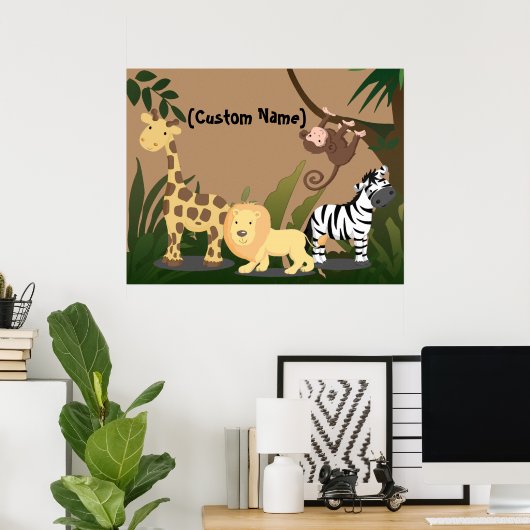 Aangepaste Kinder Baby naam JungleZoo Wall Art Pos Poster (Thuiskantoor)