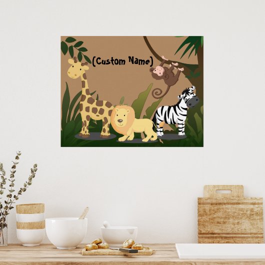 Aangepaste Kinder Baby naam JungleZoo Wall Art Pos Poster (Keuken)
