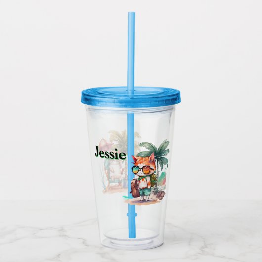 Aangepaste Kinder Beachcomber Cat Acryl Drinkbeker (Voorkant)
