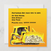 Aangepaste Kinder bouwBulldozer Party Kaart (Achterkant)